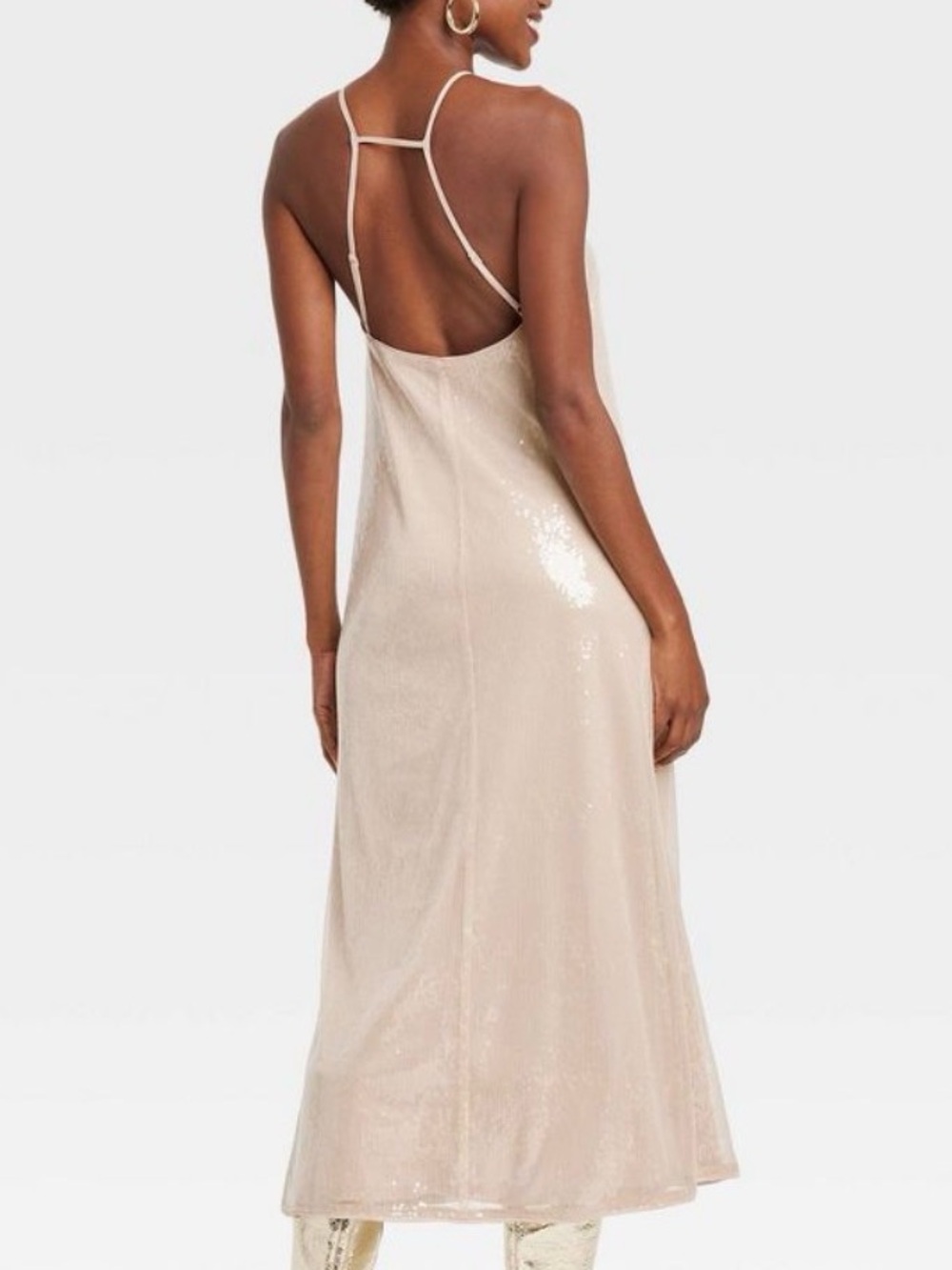 NWT - XS - Sequin Midi A-Line Dress Halter Neckline Side Slit, A New Day Women's